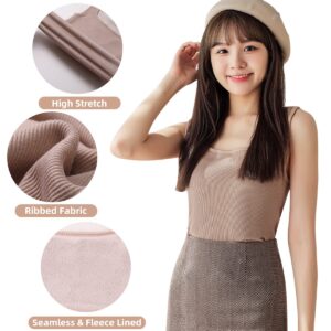 X-SNOW FALCON Women's Fleece Thermal Vest Cammy Shirt Sleeveless Camisole Basic Seamless Square Collar Thermal Vest Khaki