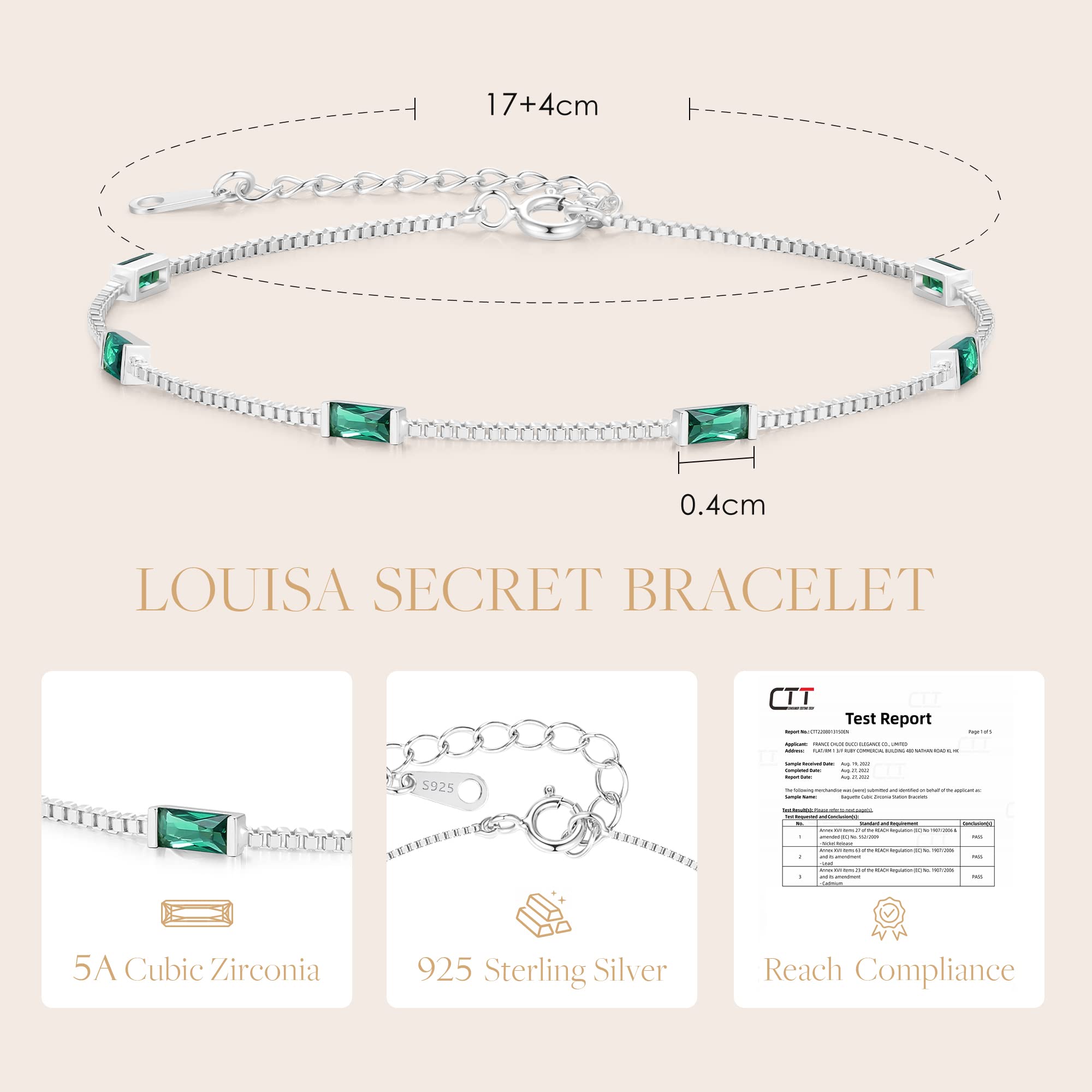 LOUISA SECRET Birthstone Bracelets for Women, 925 Sterling Silver Dainty Simple Women Charm Link Bracelet, Birthday Anniversary Jewelry Gifts for Women Wife Mom Her