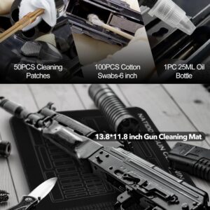 NaTiddy 212PCS Gun Cleaning Kit Universal Rifle Cleaning Kit with Solid Brass Accessories,Black Case,Gun Cleaning Mat,Cotton Swabs,Stainless Steel Pick,Gun Cleaning Brush Kits for Pistol Shotgun