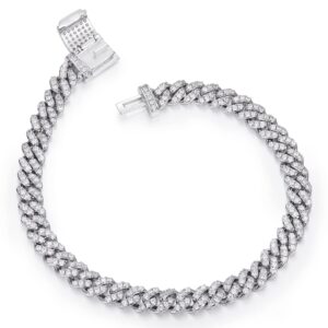 chinaluster moissanite bracelet for women or men, s925 silver cuban link chain bracelet,6mm d color vvs clarity brilliant hand chain for boyfriend or girlfriend gifts (silver, 7 in)