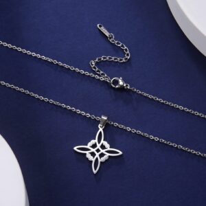 kkjoy Witches Knot Necklace Stainless Steel Magic Knot Pagan Wiccan Symbol Pendant 4-Pointed Celtic Knot Witchcraft Necklace for Women