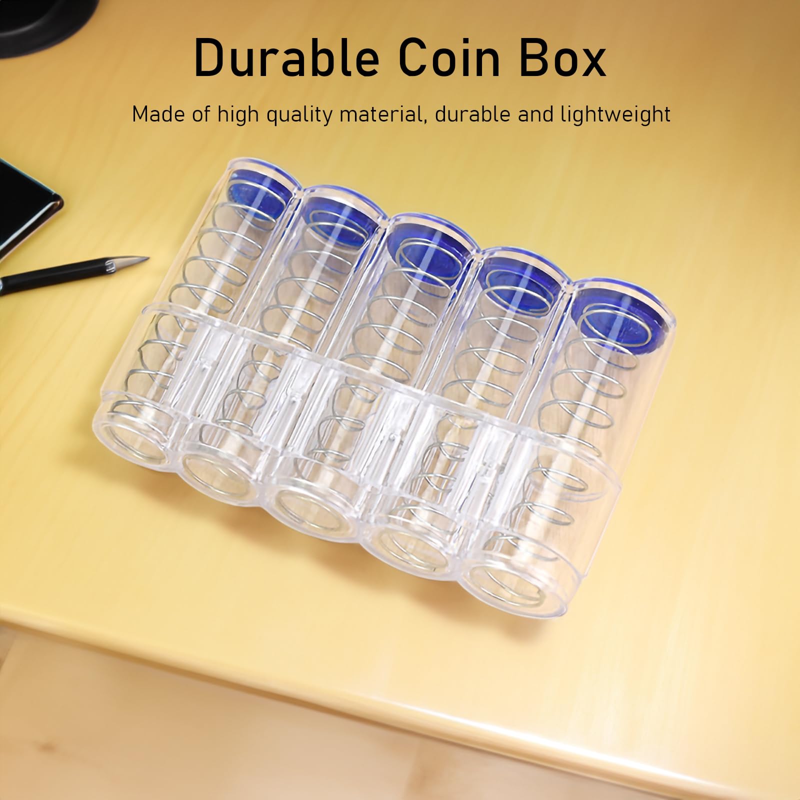 Coin Organizer,Money Boxes,Coin Holder Capsules Coin Changer Dispenser Multi Layer Stackable Large Capacity Coin Storage Tubes Coin Box for Office Bank,Coin Holders for Collectors (Clear)