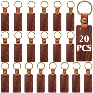 Kigeli 20 Packs Wooden Keychain Blanks Leather Wood Keychain Blank with Leather Strap Keyring for DIY Crafts Dad Mum(Classic Style)