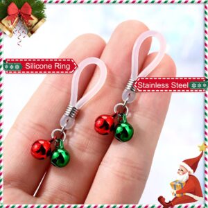 Melighting Christmas Nipple Rings Fake Nipple Piercing Jewelry with Bell Adjustable Non-Piercing Nipple Piercing for Women Faux Nipple Jewelry