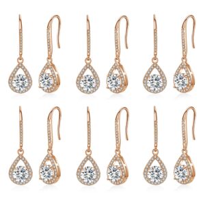 DHQH 4/6 Pairs Bridesmaids Proposal Gift Bridesmaids Earrings Classic Cubic Zirconia Teardrop Dangle Earrings for Women I Couldn’t Tie a Knot Without You Wedding Jewelry Gifts