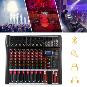 RibasuBB 8 Channel Audio Mixer, Professional Audio Mixer Sound Board Console System Interface 8 Channel with MP3 Player+USB Bluetooth 48V Phantom Power Source Usb Power Stereo DJ Studio Streaming