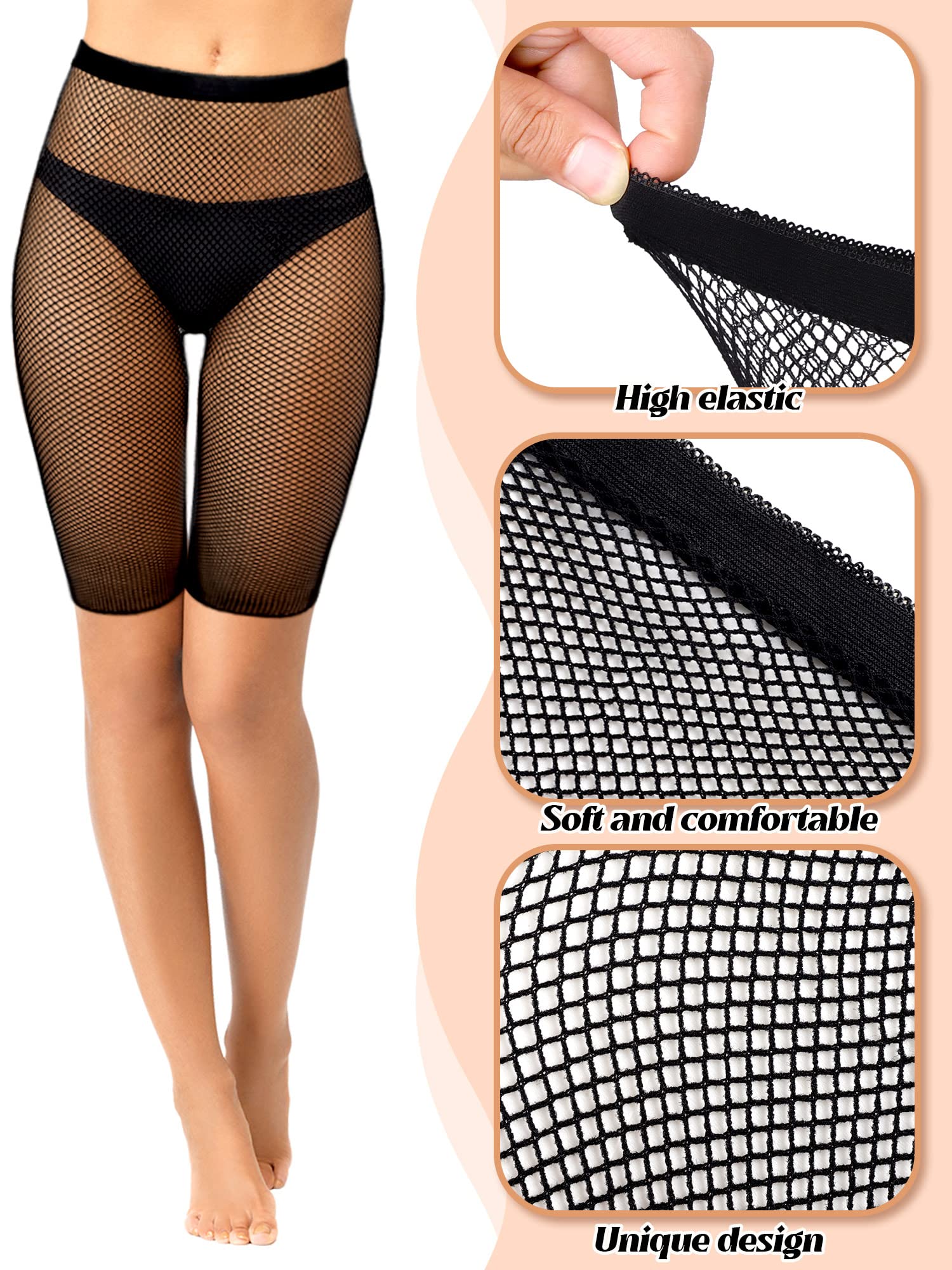 3 Pairs Fishnet High Waisted Shorts Fishnet Biker Short Elastic Sporty See Through Mesh Short Leggings for Women (Black, Pink, Dark Purple, Black, Coffee, Gray)