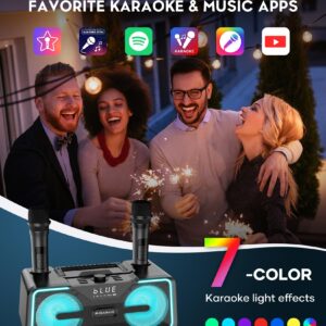 BIGASUO Karaoke Machine for Adults Kids with 2 UHF Wireless Microphones, Portable Bluetooth Singing PA Speaker System with LED Lights for Home Party, Wedding, Church, Picnic, Outdoor/Indoor