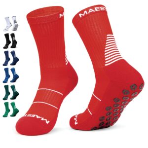 Maestro Grip Socks – Anti-Slip Socks for Men and Women – Soccer, Football, Basketball, Hockey Non-Slip Socks (as1, alpha, l, regular, regular, Red)