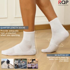 RQP Mens Cotton Athletic Socks Size 9-12 8 Pack Non Odor Quarter Length Knit Cushioned Liner Sox Breathable Moisture Wicking,Black