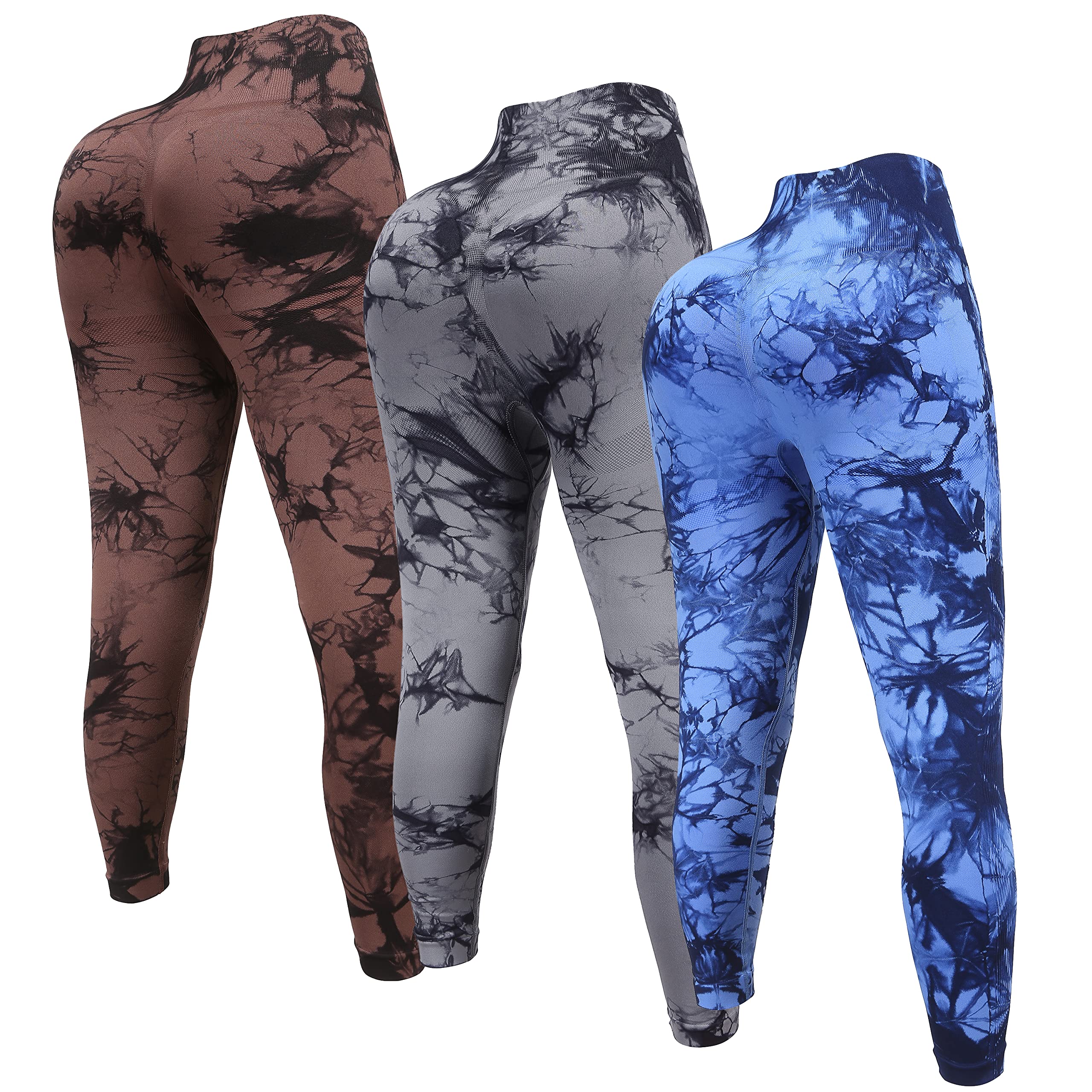 OVESPORT 3 Pack Tie Dye Seamless High Waisted Workout Leggings for Women Scrunch Butt Lifting Yoga Gym Athletic Pants