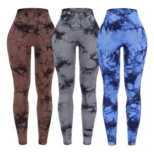 OVESPORT 3 Pack Tie Dye Seamless High Waisted Workout Leggings for Women Scrunch Butt Lifting Yoga Gym Athletic Pants