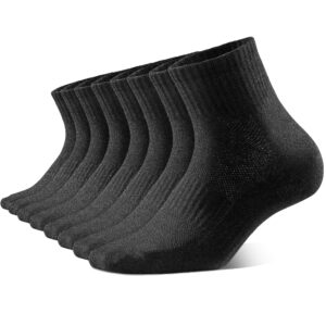 rqp mens cotton athletic socks size 9-12 8 pack non odor quarter length knit cushioned liner sox breathable moisture wicking,black