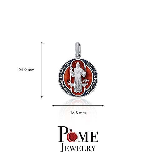 Pome Saint Benedict Coin Pendant Necklace in Sterling Silver, Made in America (16" Necklace)