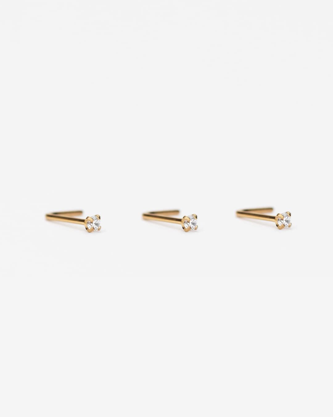 FANSING 3pcs 22g 1.5mm Clear CZ Nose Rings 22 Gauge Nose Studs L Shape Nose Rings Studs for Women Gold Plated Surgical Steel Nostril Piercing Jewelry