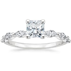 jeweleryium 1 ct square radiant cut colorless moissanite engagement ring, wedding/bridal ring set, solitaire halo style, solid sterling silver vintage anniversary bridal jewelry, diamond ring (7.5)