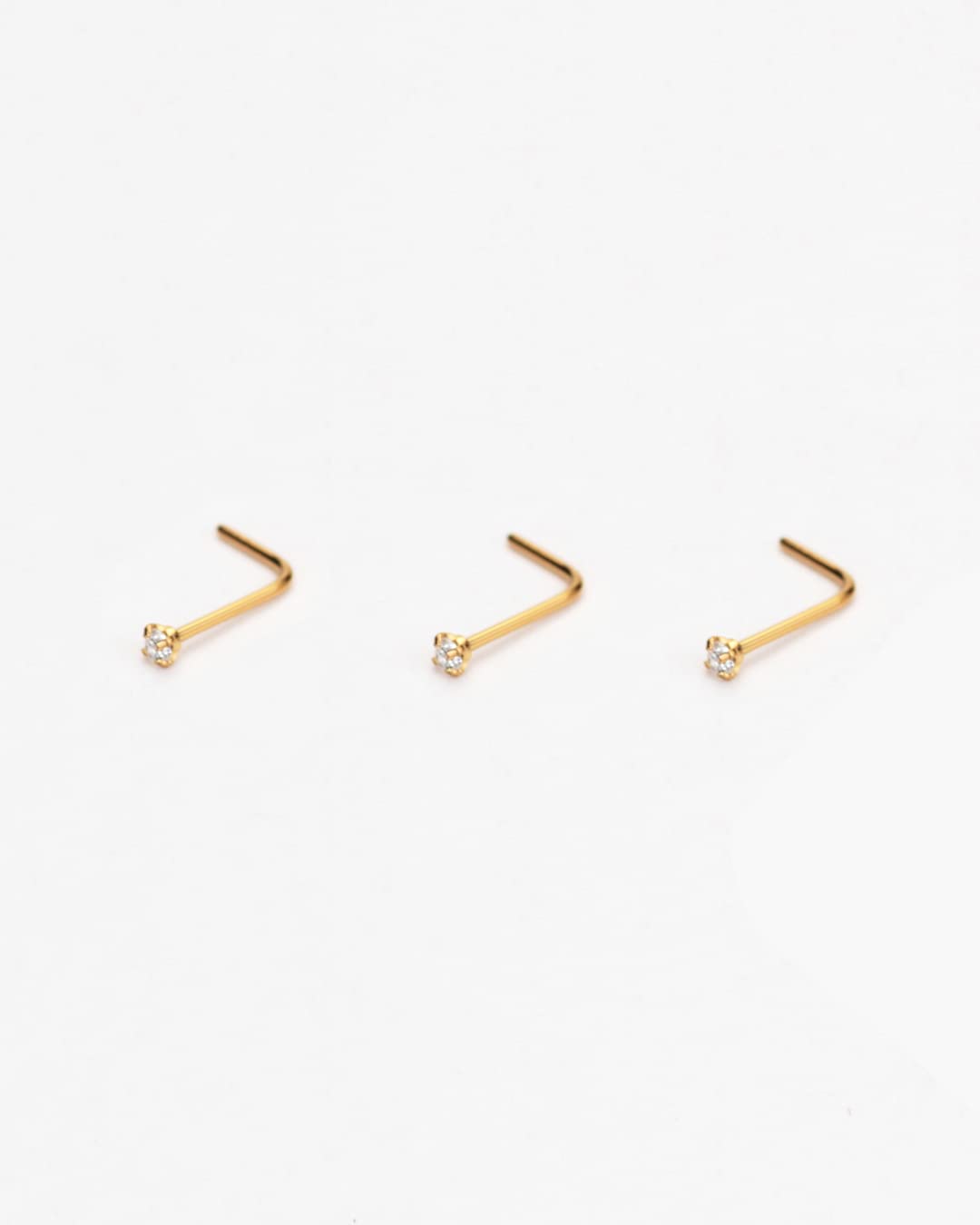 FANSING 3pcs 22g 1.5mm Clear CZ Nose Rings 22 Gauge Nose Studs L Shape Nose Rings Studs for Women Gold Plated Surgical Steel Nostril Piercing Jewelry