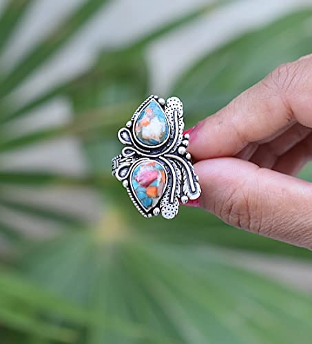 Rekha Gems Oyster Copper Turquoise Ring, 925 Sterling Silver Ring, Vintage Ring , Handmade Ring, Birthday Gift, Daily Wear Ring, Boho and Hippie, Ring, Turquoise Ring, Turquoise Jewelry- TQ-56 (8.50 US)