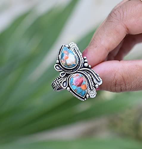 Rekha Gems Oyster Copper Turquoise Ring, 925 Sterling Silver Ring, Vintage Ring , Handmade Ring, Birthday Gift, Daily Wear Ring, Boho and Hippie, Ring, Turquoise Ring, Turquoise Jewelry- TQ-56 (8.50 US)