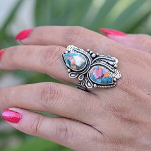 Rekha Gems Oyster Copper Turquoise Ring, 925 Sterling Silver Ring, Vintage Ring , Handmade Ring, Birthday Gift, Daily Wear Ring, Boho and Hippie, Ring, Turquoise Ring, Turquoise Jewelry- TQ-56 (8.50 US)