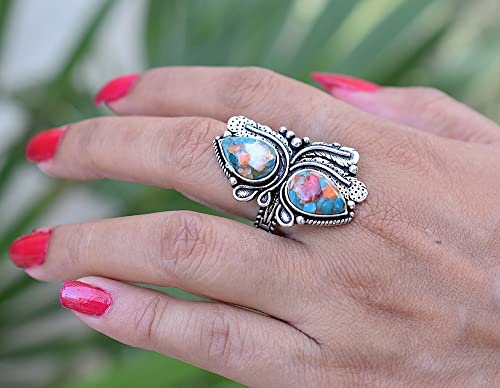 Rekha Gems Oyster Copper Turquoise Ring, 925 Sterling Silver Ring, Vintage Ring , Handmade Ring, Birthday Gift, Daily Wear Ring, Boho and Hippie, Ring, Turquoise Ring, Turquoise Jewelry- TQ-56 (8.50 US)