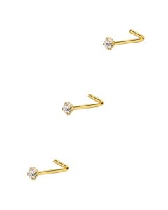 fansing 3pcs 22g 1.5mm clear cz nose rings 22 gauge nose studs l shape nose rings studs for women gold plated surgical steel nostril piercing jewelry