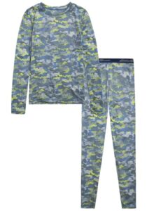 eddie bauer thermal underwear for kids - 2 piece performance base layer underwear set for boys and girls (5-16), size 10-12, lime green