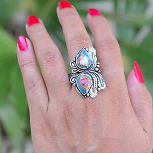 Rekha Gems Oyster Copper Turquoise Ring, 925 Sterling Silver Ring, Vintage Ring , Handmade Ring, Birthday Gift, Daily Wear Ring, Boho and Hippie, Ring, Turquoise Ring, Turquoise Jewelry- TQ-56 (8.50 US)