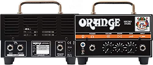 Orange Amp MD20 Micro Dark 20-Watt Mini Guitar Amplifier Head Bundle with Pig Hog Woven Instrument Cable 10ft, Power Supply, and Liquid Audio Polishing Cloth - Micro Guitar Amplifier