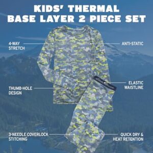 Eddie Bauer Thermal Underwear For Kids - 2 Piece Performance Base Layer Underwear Set For Boys and Girls (5-16), Size 10-12, Lime Green