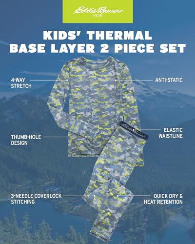 Eddie Bauer Thermal Underwear For Kids - 2 Piece Performance Base Layer Underwear Set For Boys and Girls (5-16), Size 10-12, Lime Green