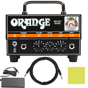 orange amp md20 micro dark 20-watt mini guitar amplifier head bundle with pig hog woven instrument cable 10ft, power supply, and liquid audio polishing cloth - micro guitar amplifier