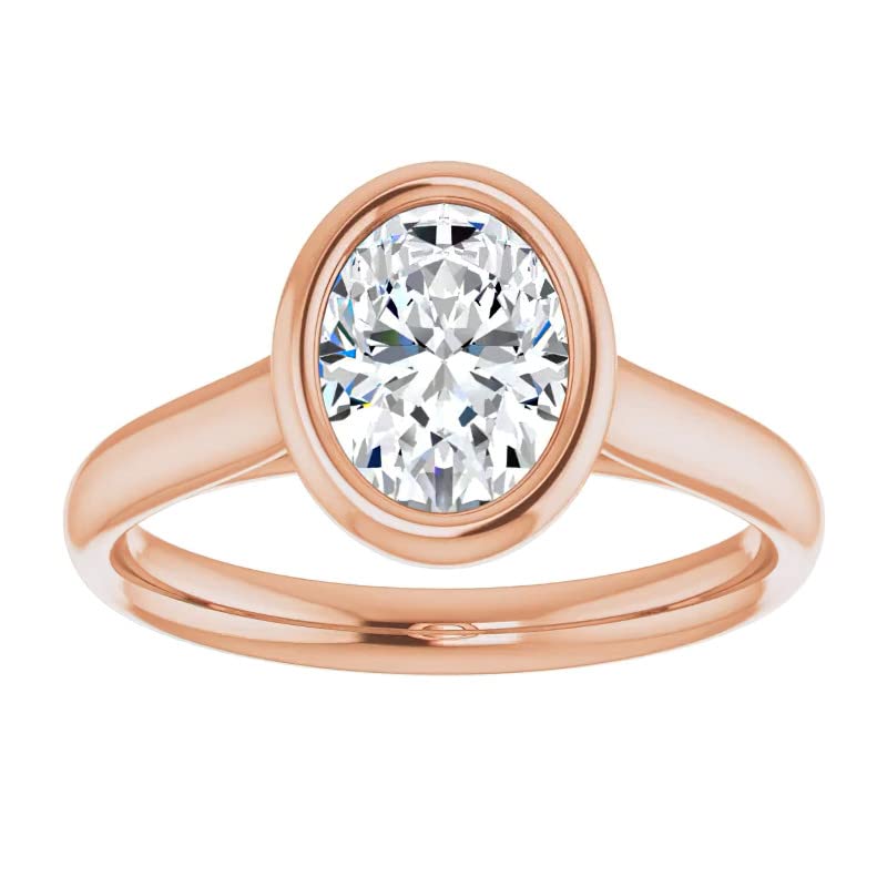 10K Solid Rose Gold Handmade Engagement Ring 2 CT Oval Cut Moissanite Diamond Solitaire Wedding/Bridal Ring for Women/Her Diamond Rings Set (4.5)