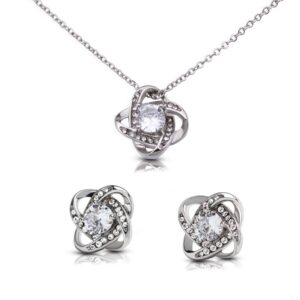 Regalo para Esposa Set de Aros y Collar El Amor De Mi Vida Regalo para Mujer Joya Collar Mensaje Personalizado Para Madre Joyería Para Mamá, Regalo Aniversario de Esposo Para Esposa Acabado Oro Blanco de 14 quilates (Luxury Box w/LED)