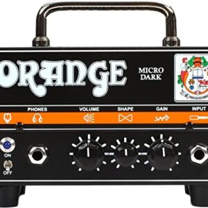 Orange Amp MD20 Micro Dark 20-Watt Mini Guitar Amplifier Head Bundle with Pig Hog Woven Instrument Cable 10ft, Power Supply, and Liquid Audio Polishing Cloth - Micro Guitar Amplifier