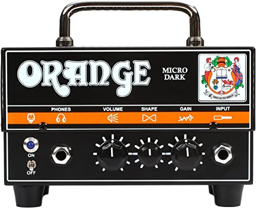 Orange Amp MD20 Micro Dark 20-Watt Mini Guitar Amplifier Head Bundle with Pig Hog Woven Instrument Cable 10ft, Power Supply, and Liquid Audio Polishing Cloth - Micro Guitar Amplifier