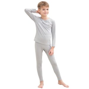 HEROBIKER Thermal Underwear Boys Ultra Soft Fleece Lined Kids Thermals Long Johns Top Bottom Warm Set for Winter Skiing Grey