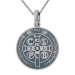 Pome Saint Benedict Coin Pendant Necklace in Sterling Silver, Made in America (16" Necklace)