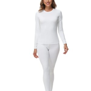 Womens Thermal Tops Long Sleeve Crew Neck Shirts Women's Ultra Warm Underwear for Cold Weather White-S