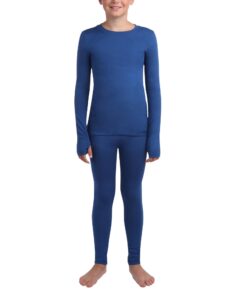 eddie bauer thermal underwear for kids - 2 piece performance base layer underwear set for boys and girls (5-16), size 10-12, nautical blue