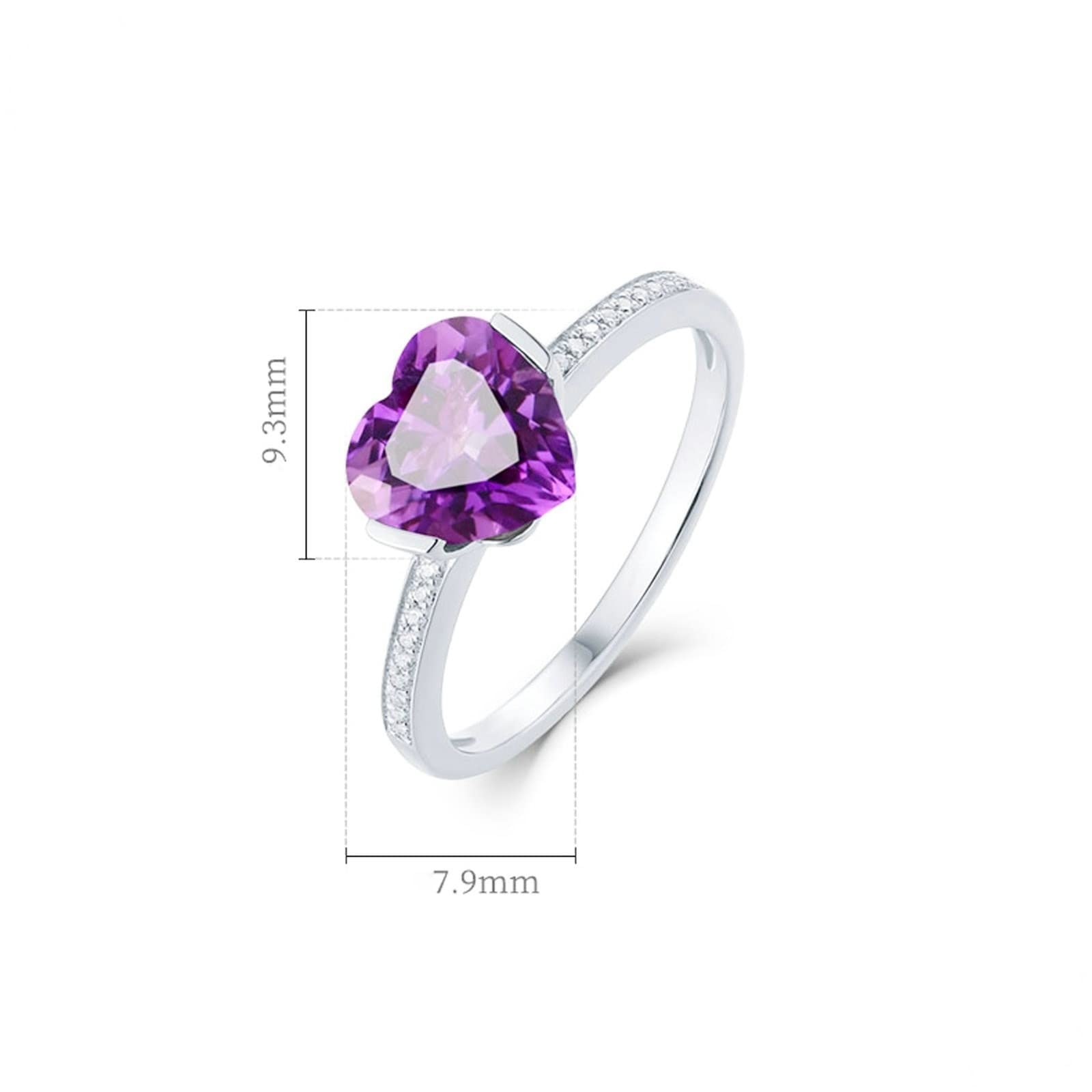 Dsnyu 18K 750 White Gold Promise Rings for Her, Silver Women's Rings Jewelry, Heart Shape 1.68ct Amethyst Ring Natural Fine Jewelry Gifts for Her Size 8