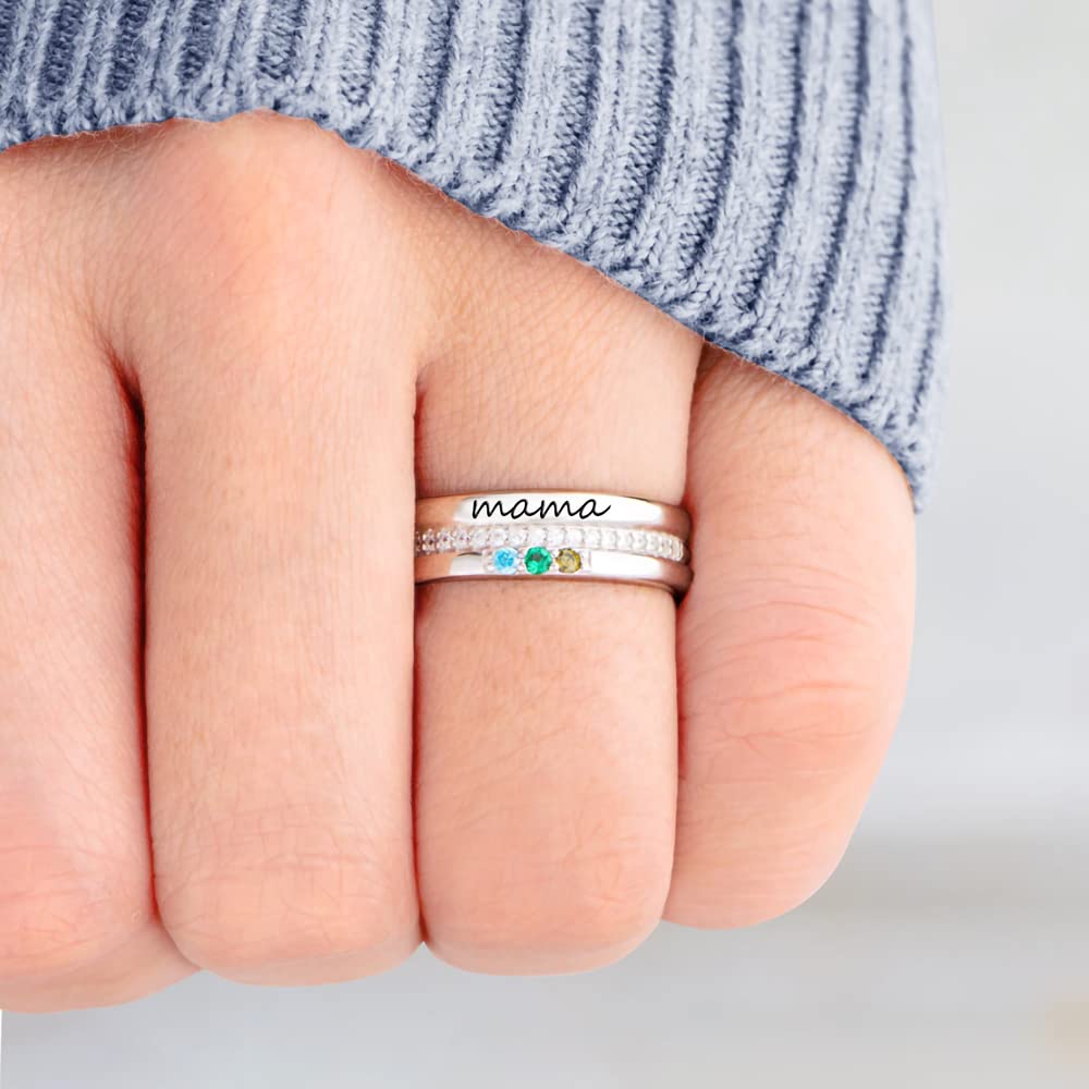 Dearlovey Personalized Mama Ring with Birthstone, Custom Birthstone Ring, Mother's Day/Birthday Gift for Women/Mother/Grandma