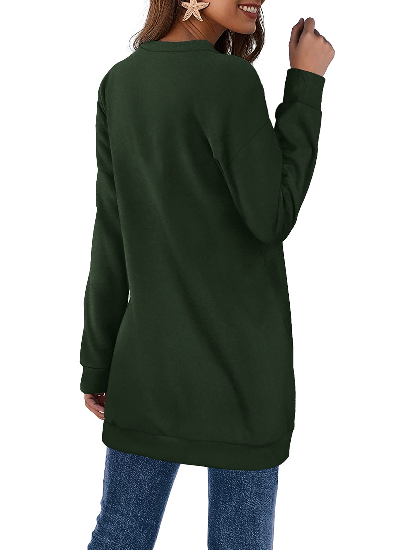 OFEEFAN Sweatshirts for Women Plus Size Long Sleeve Thermal Green Tunic Tops 3XL