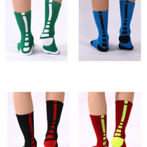 YWSLRC 5 Pairs Mens Athletic Crew Socks Elite Basketball Sport Cushioned Long Compression Sock,6.5-11.5 (Black Blue Green Purple Red)