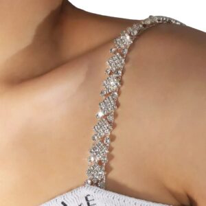 Luxury Rhinestone Bra Shoulder Straps Crystal Shoulder Strap Chain Rhinestone Underwear Chain Bridal Wedding Dress Bra Shoulder Chain for Women Body Jewelry (Shoulder chian-silver)