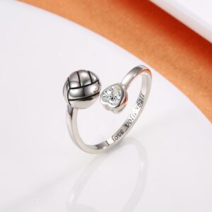 925 Sterling Silver Volleyball Ring Adjustable I Love Volleyball Jewelry Gift for Women Player (style 1)