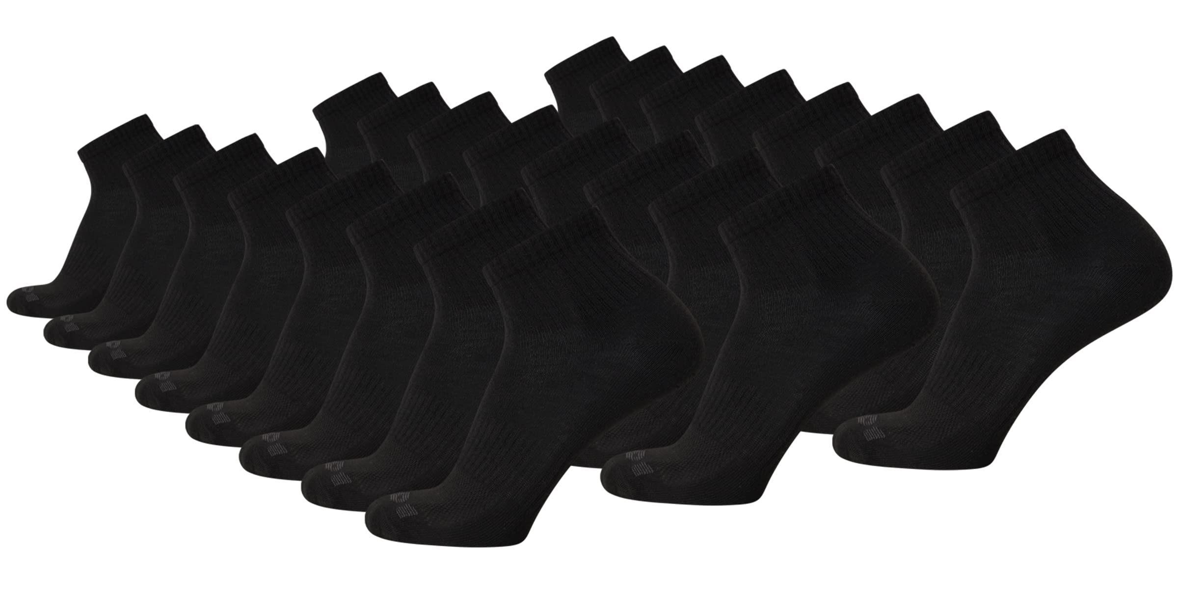 AND1 Men's Socks - PROPLATINUM Lightweight Quarter Cut Socks (24 Pack), Size 6-12.5, Black