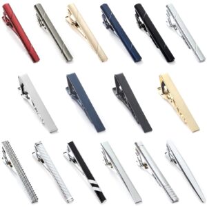 Svovin 16pcs Tie Bar Clip Tie Tack Pins Tie Clips for Men Father's Day Gift Silver Black Red Blue Gold Necktie Bar Pinch Clip Set Metal Clasps Business Professional Fashion Designs