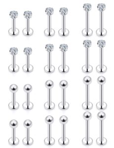 lcolyoli 24pcs 16g labret jewelry stainless steel medusa piercing jewelry monroe lip rings different size tragus nail conch helix earring stud bar length 6mm 8mm 10mm silver-tone