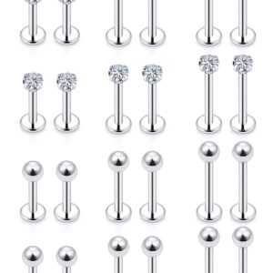 Lcolyoli 24Pcs 16G Labret Jewelry Stainless Steel Medusa Piercing Jewelry Monroe Lip Rings Different Size Tragus Nail Conch Helix Earring Stud Bar Length 6mm 8mm 10mm Silver-tone